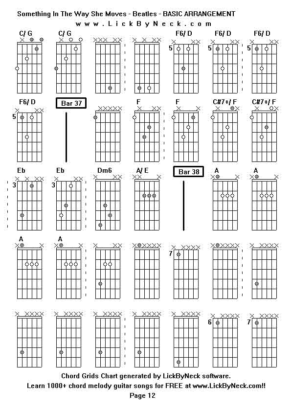 Chord Grids Chart of chord melody fingerstyle guitar song-Something In The Way She Moves - Beatles - BASIC ARRANGEMENT,generated by LickByNeck software.